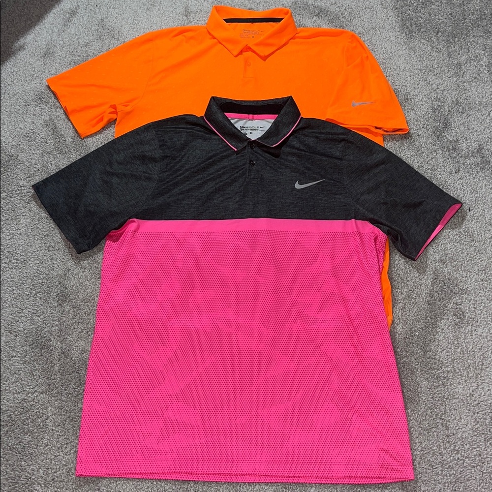 2-Nike Tour Performance Stretch Hyper Orange Gray & Pink Golf Polo shirt L Mens
